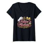 Femme La Future Madame Mariée Enterrement Vie Fille EVJF T-Shirt avec Col en V