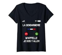 Femme La Gendarmerie m'appelle | Message Gendarme Force Défense T-Shirt avec Col en V