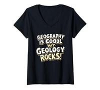 Femme La géographie C'est Cool, mais la géologie Fait des Roches en Granit Un Jeu de Mots Amusant T-Shirt avec Col en V