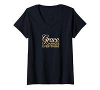 Femme La grâce Change Tout - Design chrétien inspirant T-Shirt avec Col en V