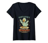 Femme La grâce de Dieu me Permet de Charlatan Christian Duck T-Shirt avec Col en V