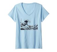 Femme La Grande Vague au Large de Kanagawa Hokusai T-Shirt avec Col en V