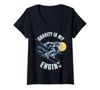 Femme La gravité est mon moteur. Pour les skieurs. T-Shirt avec Col en V