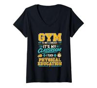Femme La Gym n'est Pas Une matière Professeur d'éducation Physique T-Shirt avec Col en V