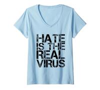 Femme La Haine est Le Vrai Virus - AAPI Anti racisme Asiatique - AAPI Hate T-Shirt avec Col en V