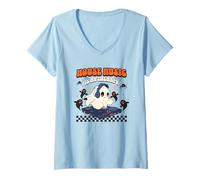 Femme La house music est ma thérapie Halloween Ghost DJ T-Shirt avec Col en V