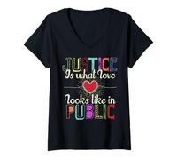 Femme La Justice, C'est à Quoi Ressemble l'amour en Public T-Shirt avec Col en V