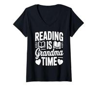 Femme La Lecture, C'est l'heure du Conte de Mamie avec Ses Petits-Enfants T-Shirt avec Col en V
