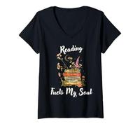 Femme La lecture des carburants mon âme Amour de livres inspirants T-Shirt avec Col en V