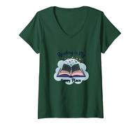 Femme La Lecture est Mon Lieu de prédilection | Bookworm Magic T-Shirt avec Col en V, Vert Forêt, L