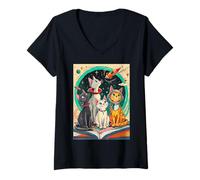 Femme La lecture ouvre une porte d'entrée vers les aventures cosmiques des chats T-Shirt avec Col en V