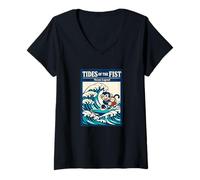 Femme La légende de Tides of The Fist Ocean Surfe sur Une Vague de singes T-Shirt avec Col en V