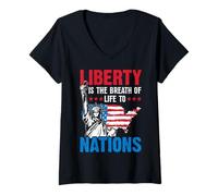 Femme La liberté est Le Souffle de Vie des Nations T-Shirt avec Col en V