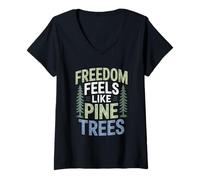 Femme La liberté se Sent comme des pins Le 4 Juillet Camping T-Shirt avec Col en V
