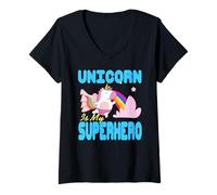 Femme La Licorne Est Mon Super Héros Fantaisie Colorée T-Shirt avec Col en V