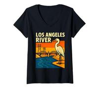Femme LA Los Angeles River Heron Californie T-Shirt avec Col en V