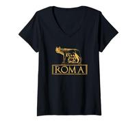 Femme La louve de l'empire Romain Rome Antique T-Shirt avec Col en V