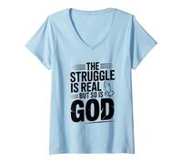 Femme La Lutte est réelle, mais Dieu l'inspire Aussi T-Shirt avec Col en V