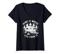 Femme La Maison, C’est Là Où Vous Le Garez, Camper T-Shirt avec Col en V