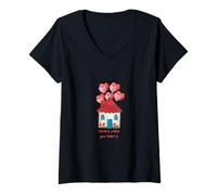 Femme la maison est l'endroit où se trouve ton cœur T-Shirt avec Col en V