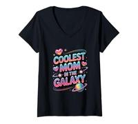 Femme La Maman la Plus Cool dans la Galaxie Cosmique Espace fête des mères T-Shirt avec Col en V