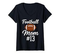 Femme La Maman numéro 13, la Plus Grande Fan de Football, sa Plus Grande supportrice, Son Cheer T-Shirt avec Col en V