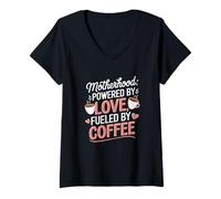 Femme La maternité alimentée par l'amour et alimentée par Le café | Busy Mom Life T-Shirt avec Col en V