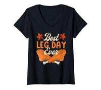 Femme La Meilleure journée pour Les Jambes de Tous Les Temps : dîner de Dinde Amusant pour Thanksgiving, Automne T-Shirt avec Col en V