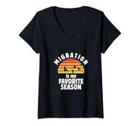 Femme La Migration est ma Saison préférée : Observation des Oiseaux, Observation Amusante des Oiseaux T-Shirt avec Col en V
