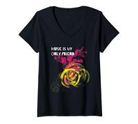 Femme La Musique est ma Seule Amie (graphisme Graffiti) T-Shirt avec Col en V