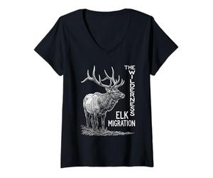 Femme La Nature de la Migration des wapitis dans la Nature T-Shirt avec Col en V
