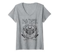 Femme La Nature est Mon église, Lune, Papillon, Sorcellerie, sorcière wiccane T-Shirt avec Col en V