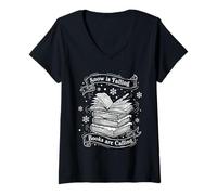Femme La Neige Tombe Les Livres appellent Une Lecture d'hiver Amusante T-Shirt avec Col en V