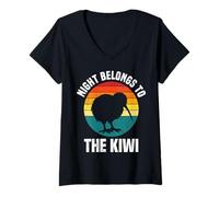 Femme La Nuit Appartient au Kiwi Vintage Sunset Kiwi T-Shirt avec Col en V
