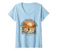 Femme Là où Le Seigneur Guide, Le Seigneur pourvoit - Ésaïe 58:11 Retro T-Shirt avec Col en V