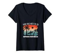 Femme La Paix au Bord de la mer - Refugio State Beach T-Shirt avec Col en V