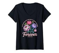 Femme La Parole de Dieu dure pour toujours Femmes Christian Floral T-Shirt avec Col en V