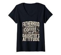 Femme La paternité sponsorisée par Coffee and My Daughter's Attitude T-Shirt avec Col en V
