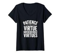 Femme La Patience est Une Vertu, ce n'est Tout Simplement Pas l'une de Mes vertus T-Shirt avec Col en V