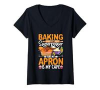 Femme La pâtisserie est Mon Super Pouvoir et Mon Tablier est ma Cape T-Shirt avec Col en V