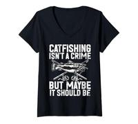 Femme La pêche au Chat n'est Pas Un Crime mais Peut-être Que ce devrait être Le Poisson-Chat T-Shirt avec Col en V