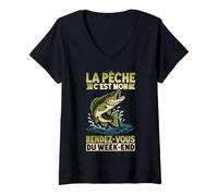 Femme La Pêche C'est Mon Rendez Vous Favori du Week End Pêche T-Shirt avec Col en V