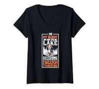 Femme La pêche et l'American English Coonhound T-Shirt avec Col en V