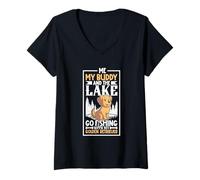 Femme La pêche et Le Golden Retriever T-Shirt avec Col en V