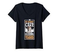 Femme La pêche et Le Teddy Roosevelt Terrier T-Shirt avec Col en V