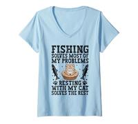 Femme La pêche résout la plupart de mes problèmes. Mon chat résout le reste T-Shirt avec Col en V