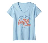 Femme La Peur se termine là où la Foi Commence la Foi chrétienne Courage T-Shirt avec Col en V