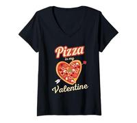 Femme La pizza est ma Saint-Valentin Pizza-Heart Love pour la Saint-Valentin T-Shirt avec Col en V