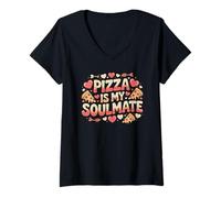 Femme La Pizza est Mon âme sœur, Une Cuisine Amusante pour la Saint-Valentin, pour Les Amateurs de gastronomie T-Shirt avec Col en V