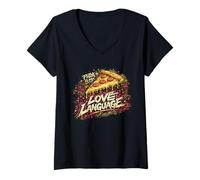 Femme La Pizza Est Mon Langage Damour T-Shirt avec Col en V
